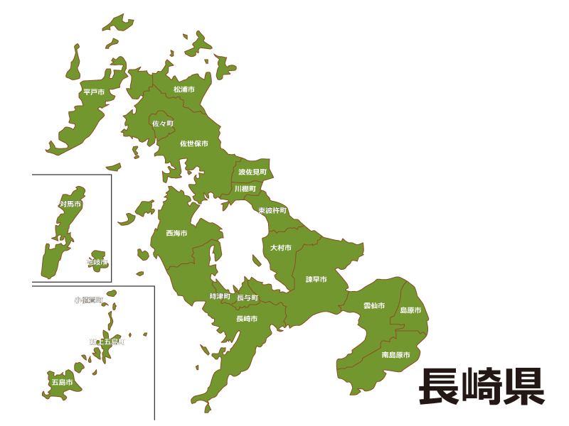 長崎県(市町村別)の地図