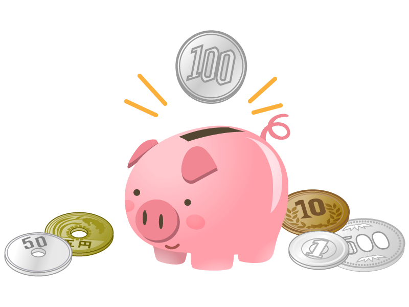 ブタの貯金箱と硬貨-お金