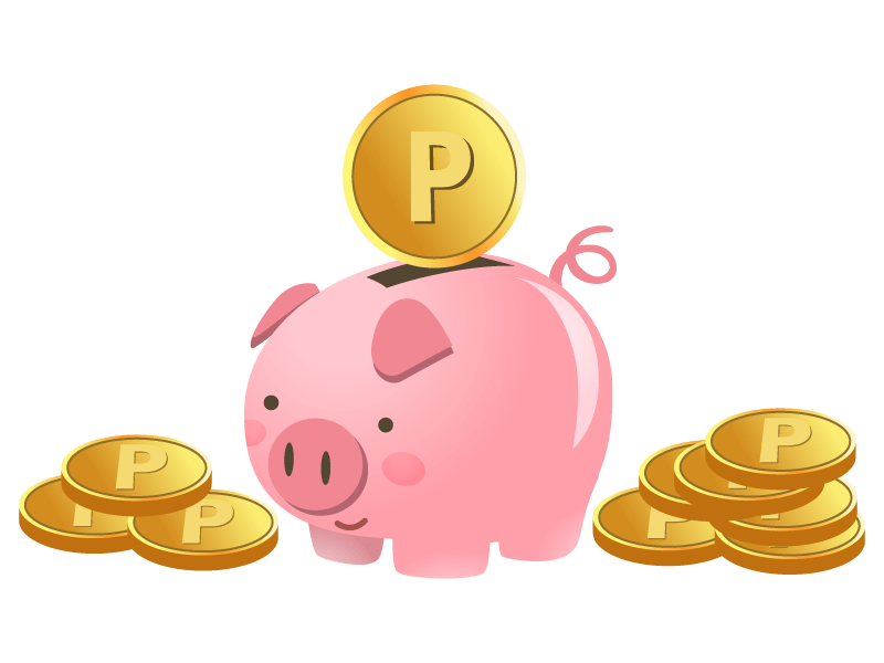 お金-ポイント-金貨-コインとブタの貯金箱