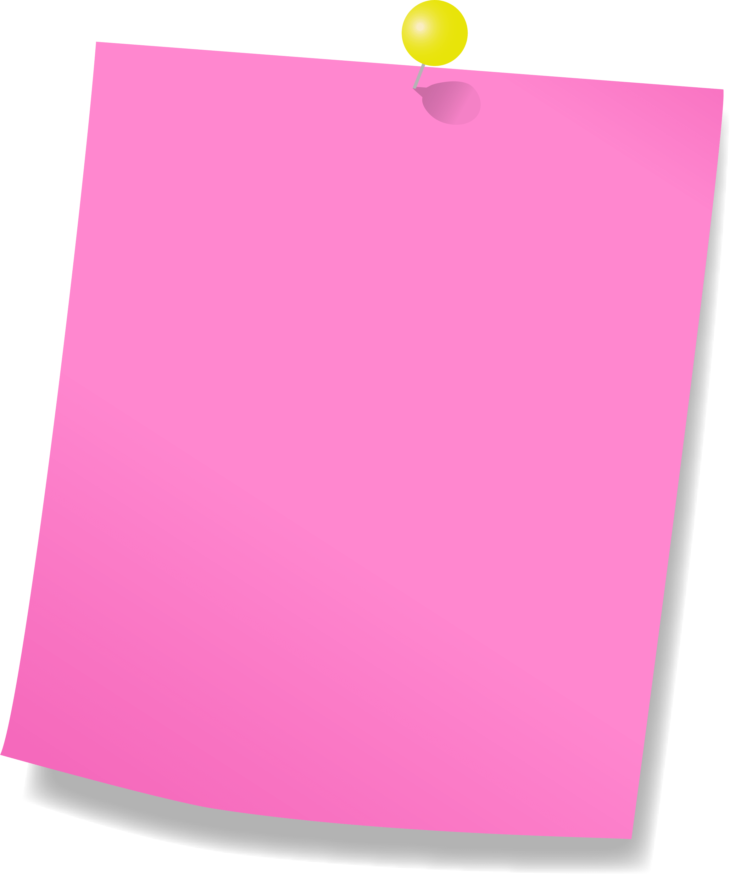黄色のプッシュピンとピンクのメモ用紙のフレーム飾り枠