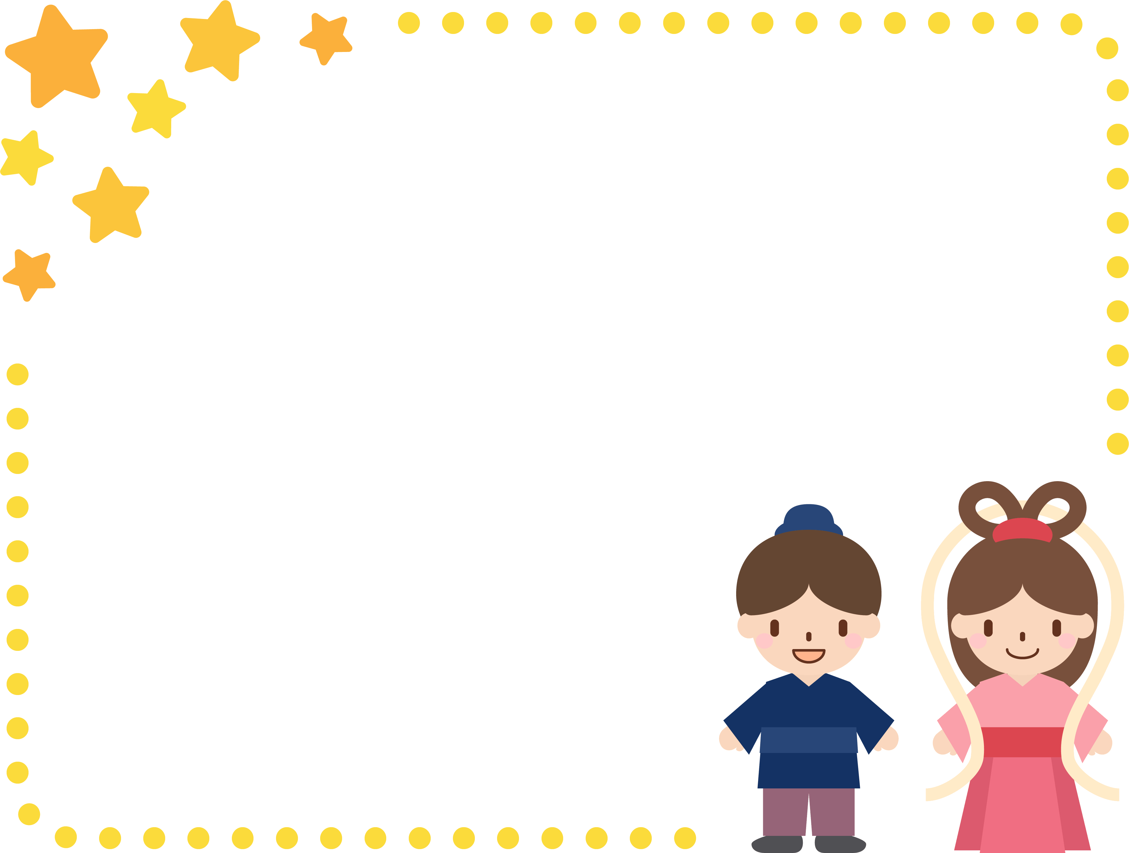 七夕-織姫と彦星の星と点線のフレーム飾り枠