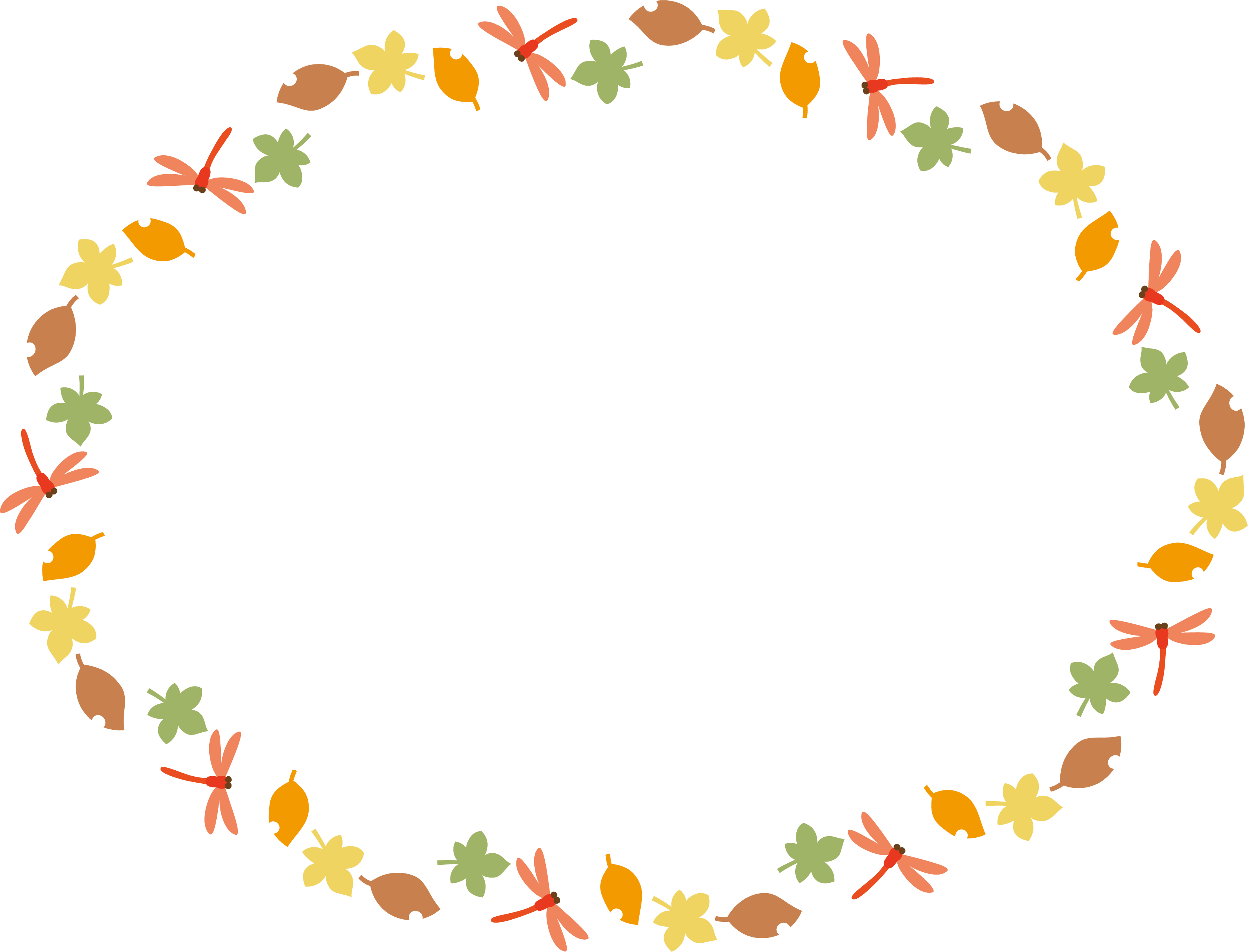 秋 赤とんぼと落ち葉の楕円フレーム飾り枠 イラスト素材 超多くの無料かわいいイラスト素材