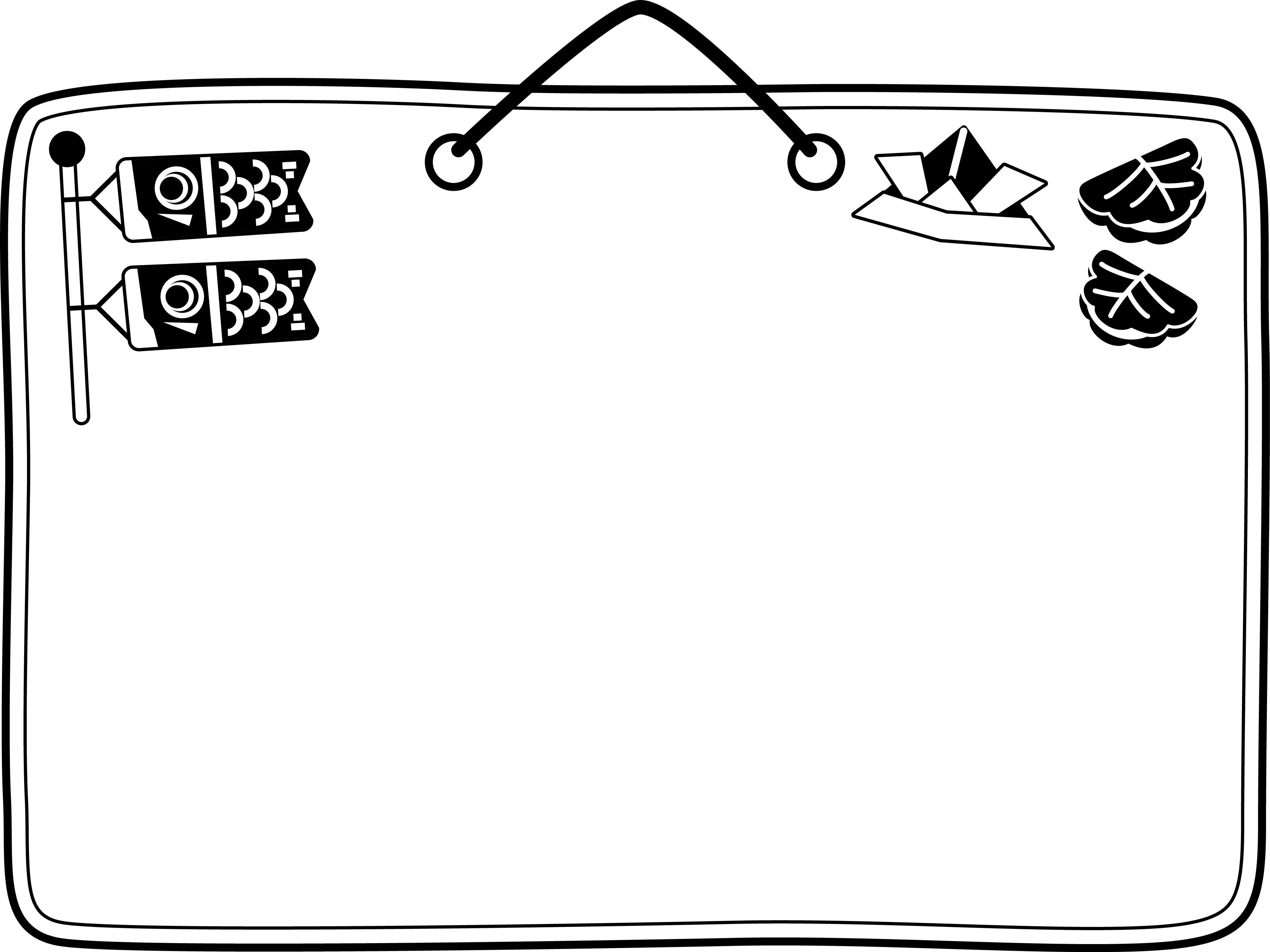 鯉のぼりと柏餅と紙兜の白黒フレーム飾り枠