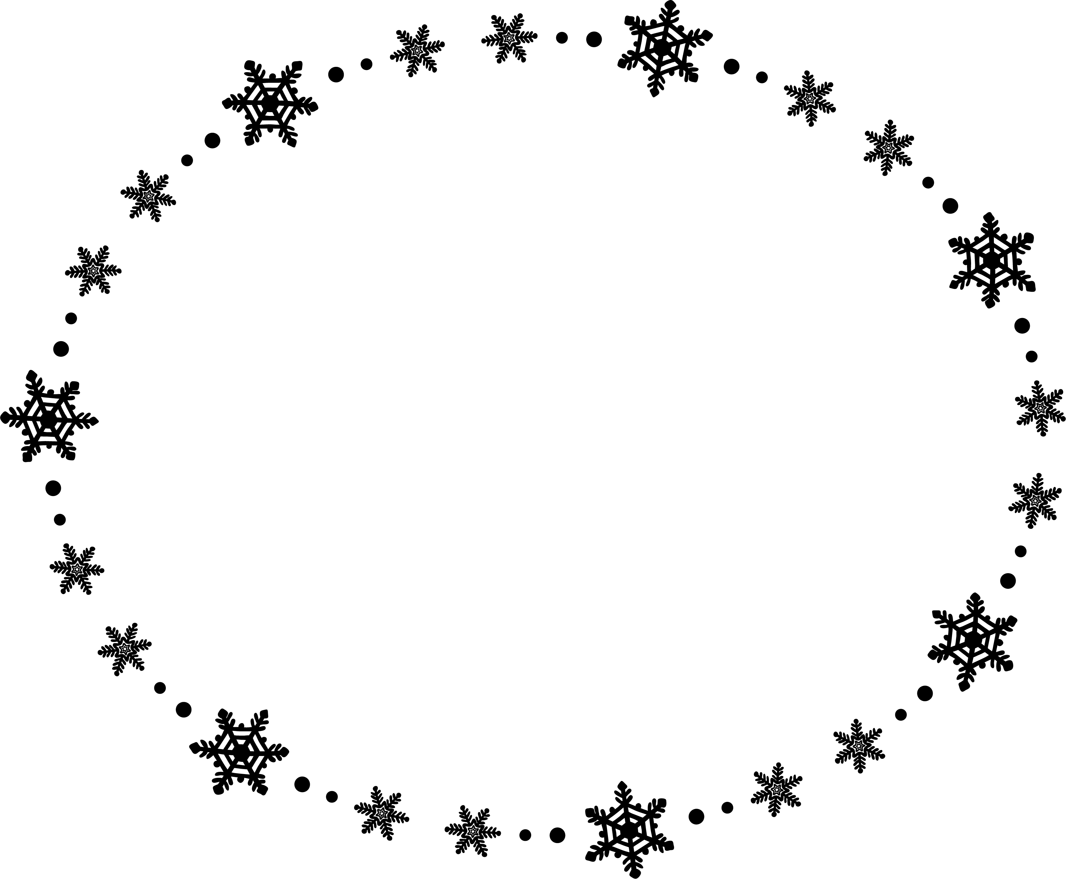 雪の結晶の白黒楕円フレーム飾り枠