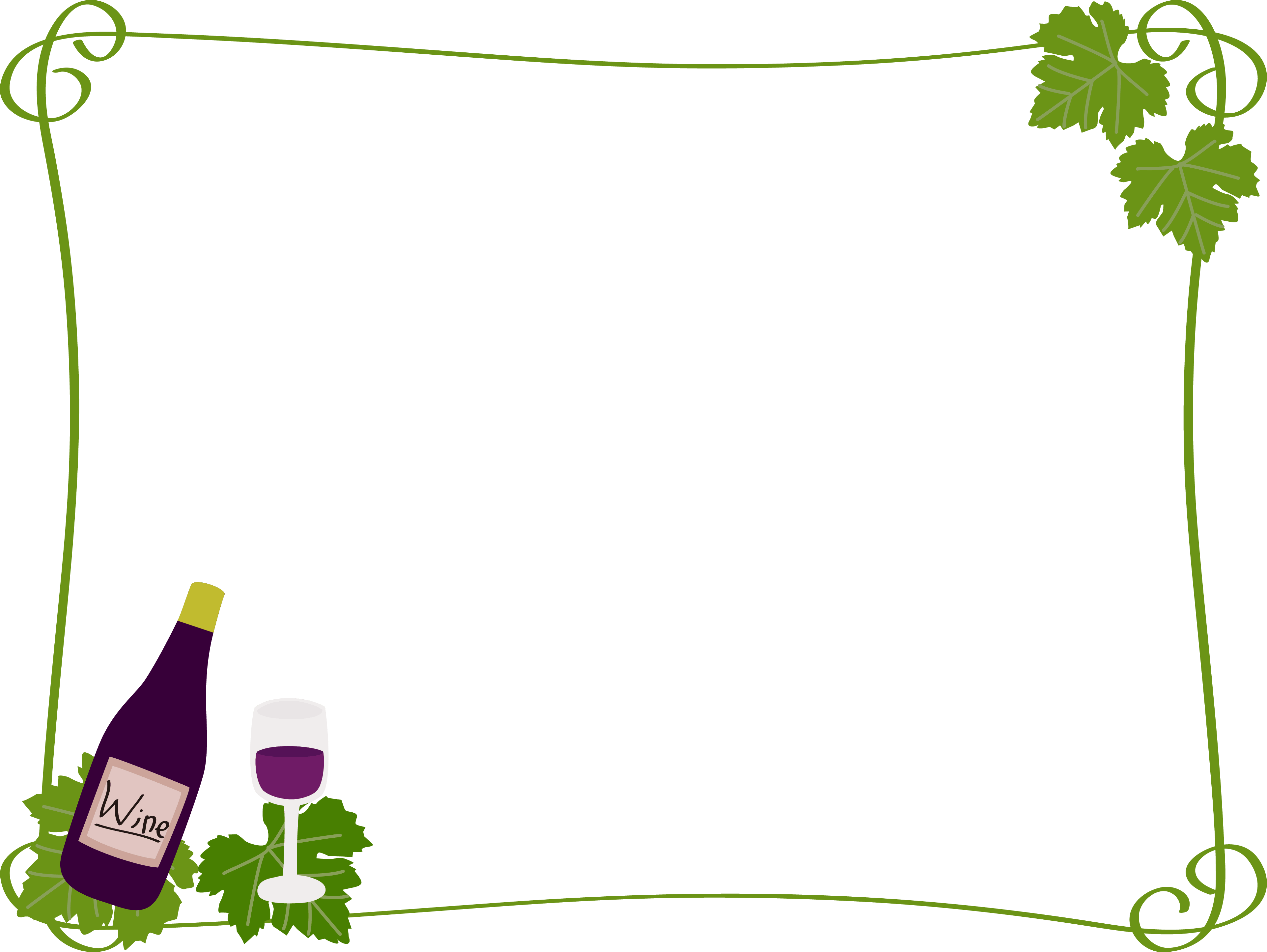 ワインとぶどうの葉のフレーム飾り枠