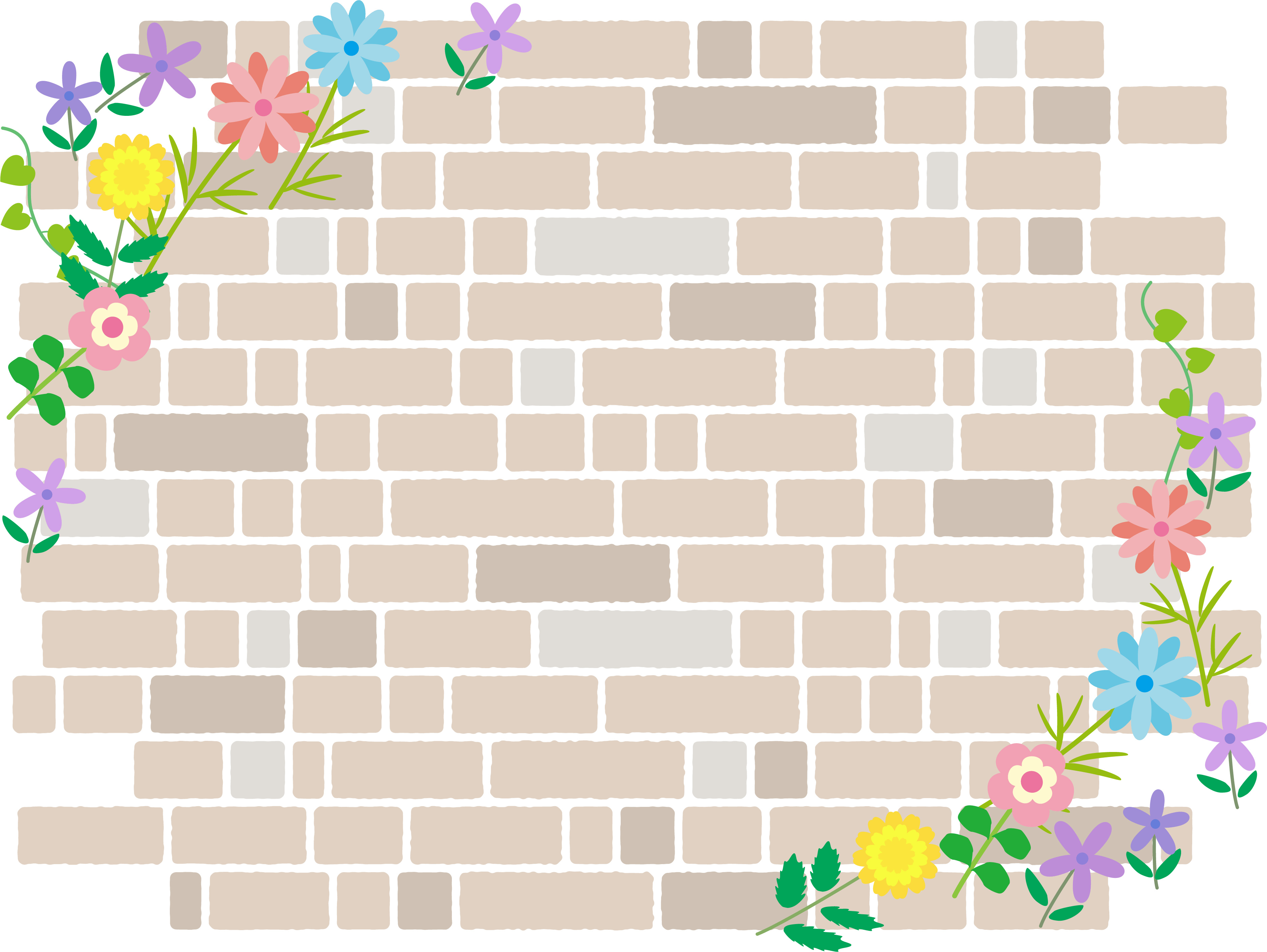 色彩鲜艳的花和砖墙装饰框