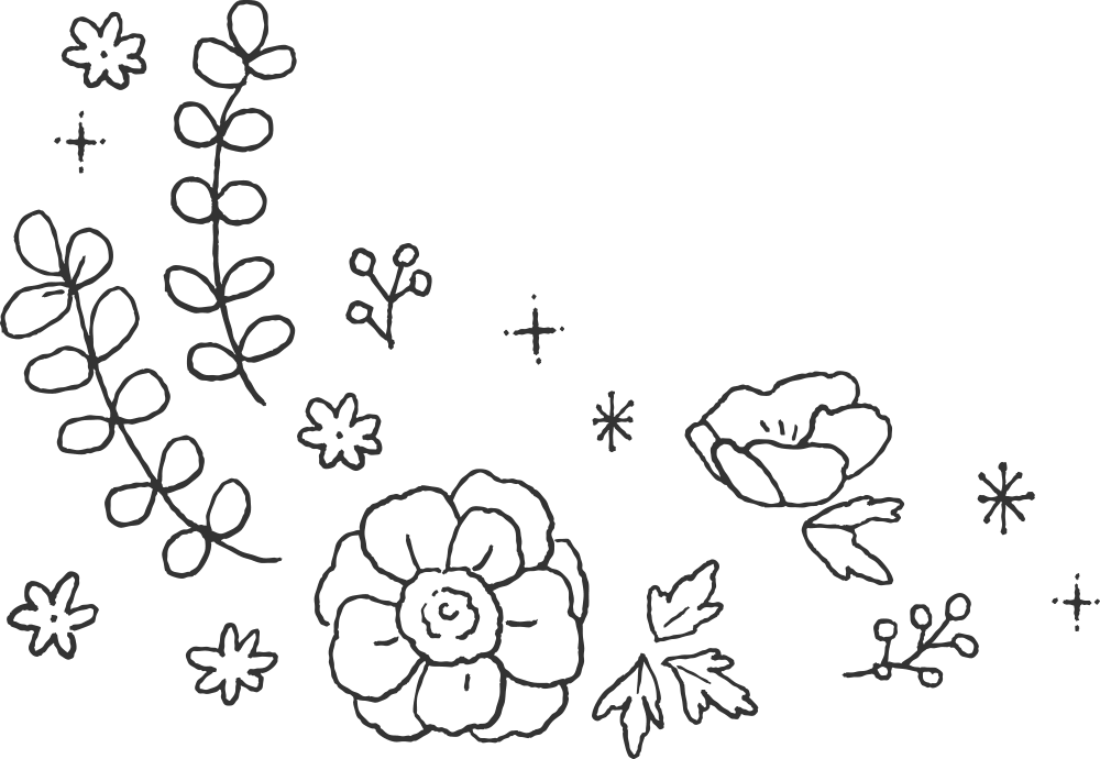 手描き風-花と葉っぱ