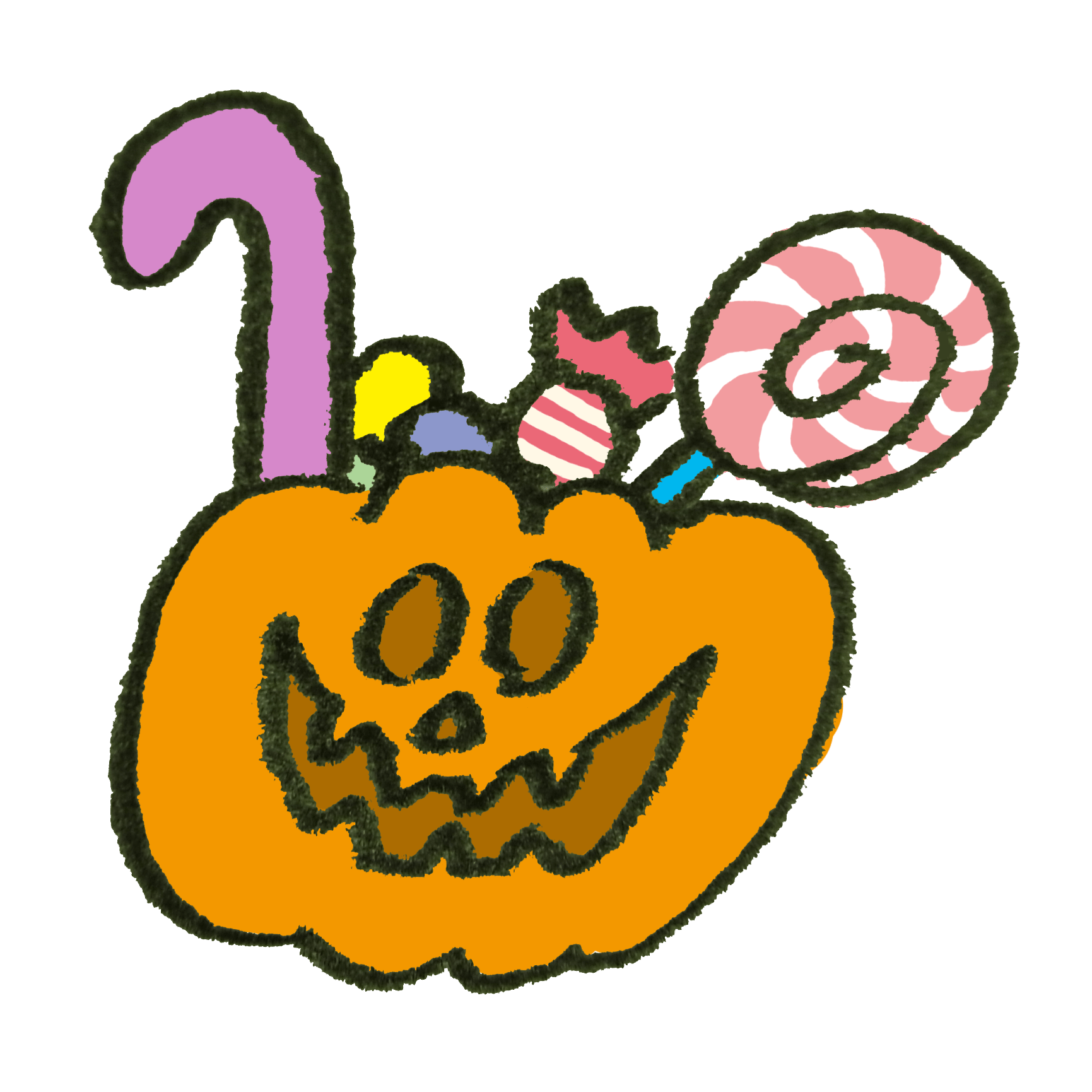 ハロウィンにそなえてオバケかぼちゃの中にお菓子をぎっしり詰め込んだ イラスト素材 超多くの無料かわいいイラスト素材