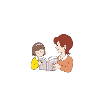本を読む母と娘
