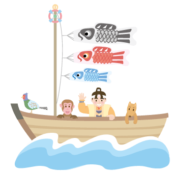 鯉のぼりの舟と桃太郎たち