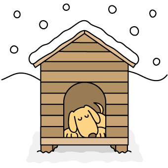 犬小屋に降る雪