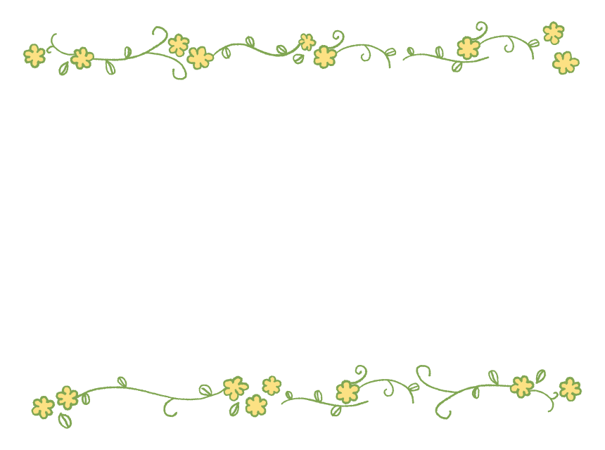 手書き風のかわいい花と蔦の上下フレーム-飾り枠