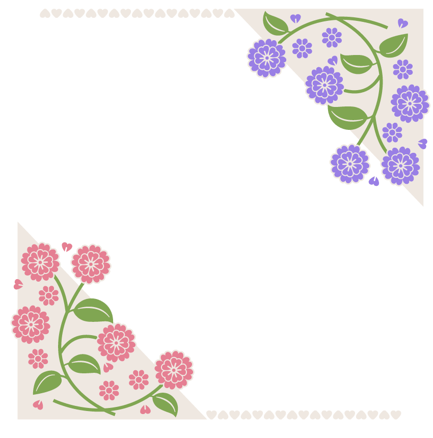 花とハートの上下のフレーム-飾り枠