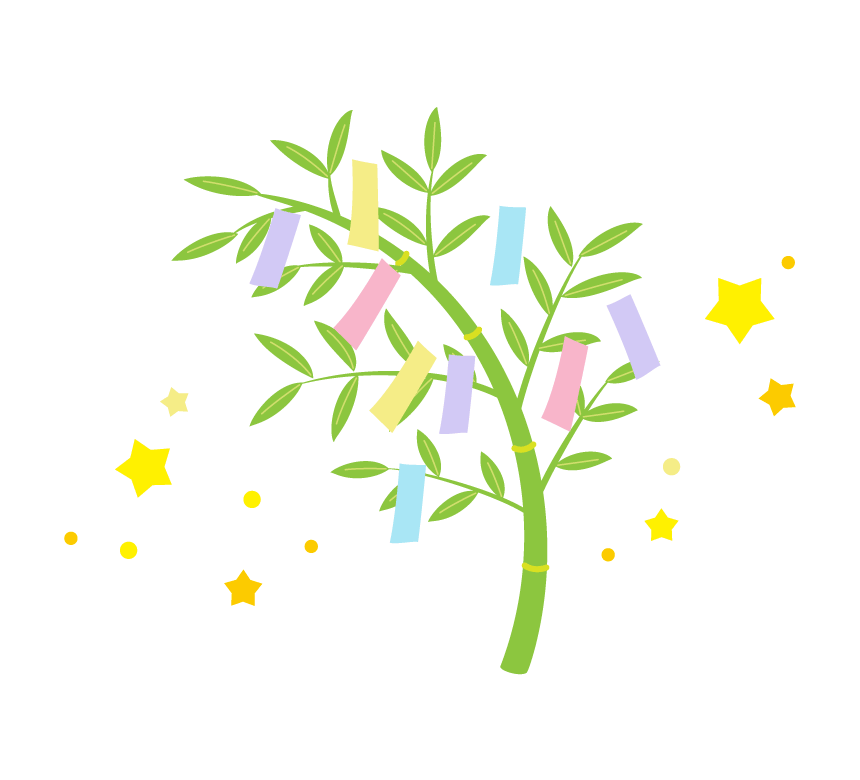七夕-笹の葉と短冊と星