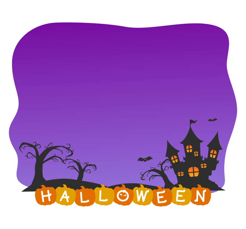 ハロウィン-お城と(HALLOWEEN)文字の紫色フレーム-枠
