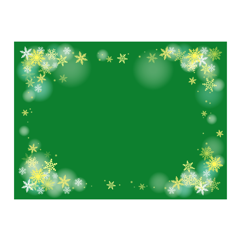 雪の結晶の緑色背景の四角いフレーム-枠
