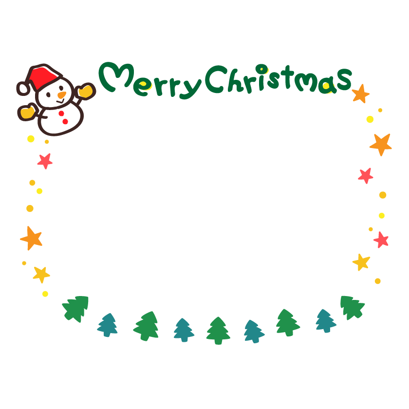 雪だるまと星の(merry-christmas)文字のフレーム-枠