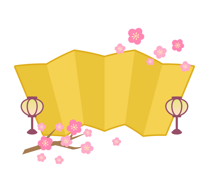 梅花、金屏风和朦胧的女儿节框架