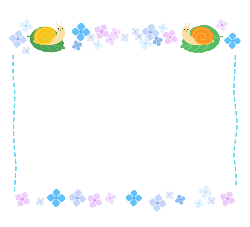 梅雨紫阳花和蜗牛浅蓝色虚线框架