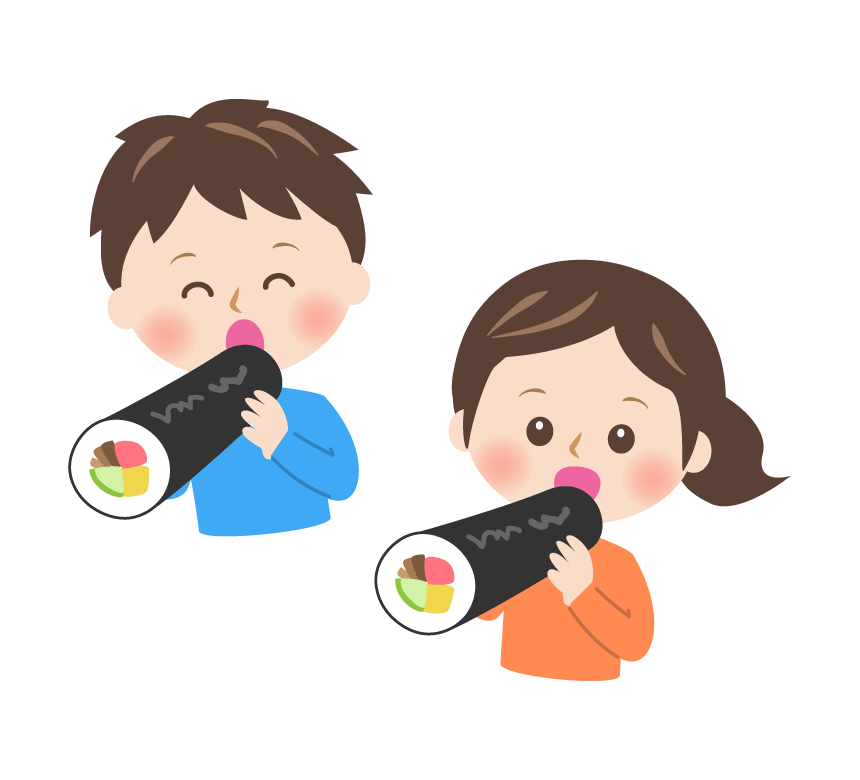恵方巻きを食べる子供の節分