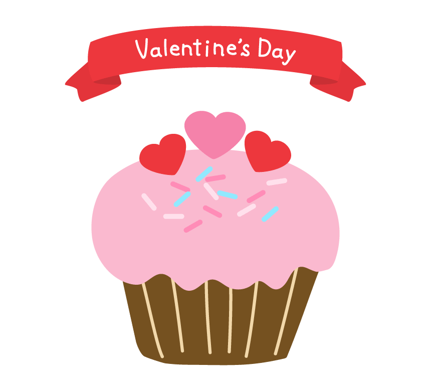 ハートのピンクのカップケーキと(Valentine’s-Day)
