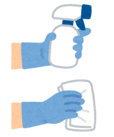 Hand holding disinfectant and cloth