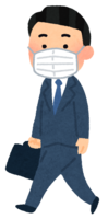 Office worker (suit) walking with a mask
