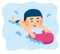 Child swimming on a kickboard