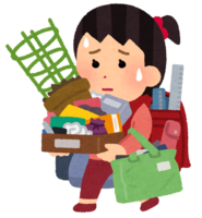 Elementary school student (girl) who brings back a lot of luggage at the end of the semester
