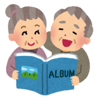 Elderly couple watching the album