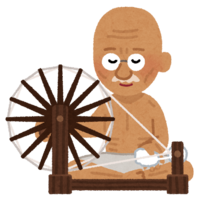 Gandhi turning the spinning wheel