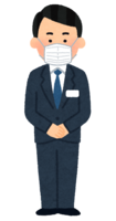 A person in a suit wearing a mask (male)