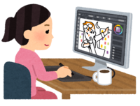 Illustrator (female) who draws pictures on a personal computer