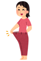 Woman wearing loose-waisted clothes (after diet)