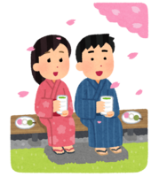 A person (couple) who sees cherry blossoms on the porch
