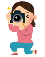 Woman holding a single-lens reflex camera (camera girl)