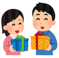 Couple exchanging gifts