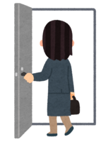 Person entering the door (female office worker)