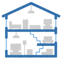 Cross section of a house with a mezzanine floor