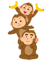 Family of monkeys wearing piggybacks (Monkey year-Zodiac)