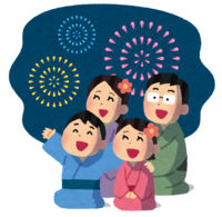 Family watching fireworks (with background)
