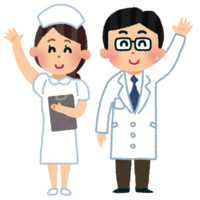 Doctor and nurse waving