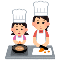 Parents and children are cooking