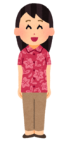 Person wearing an aloha shirt (female)