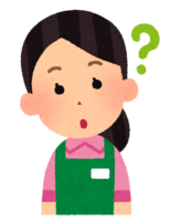 Facial expression of a woman in an apron (question-eyes are heart-sleep-shake)