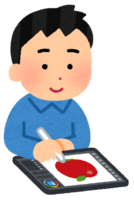 A person who draws a picture on a tablet (male)