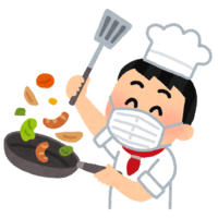 Chef (male) who cooks with various masks