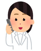 Doctor (female) making phone calls with various facial expressions