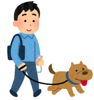 Human (male) walking a dog
