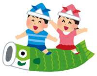 Children riding a carp streamer